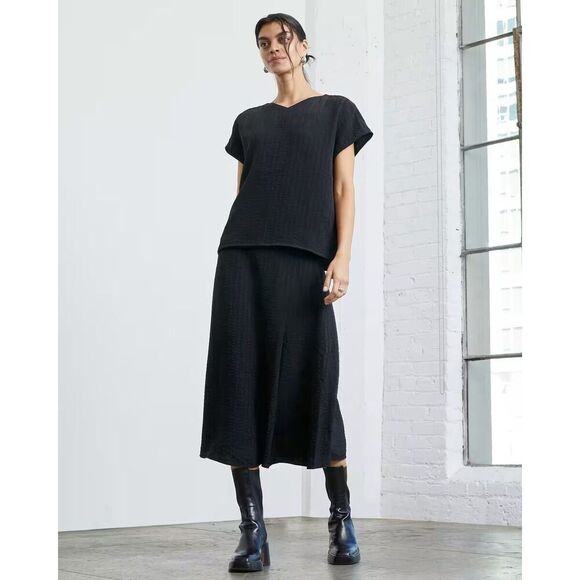 Everlane City Stripe V Neck Top Short Sleeve Pullover Black Shirt oversized - Picture 16 of 16